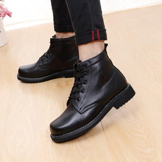 Men's Winter Cotton Cowhide Platform Wool Warm Men's Shoes