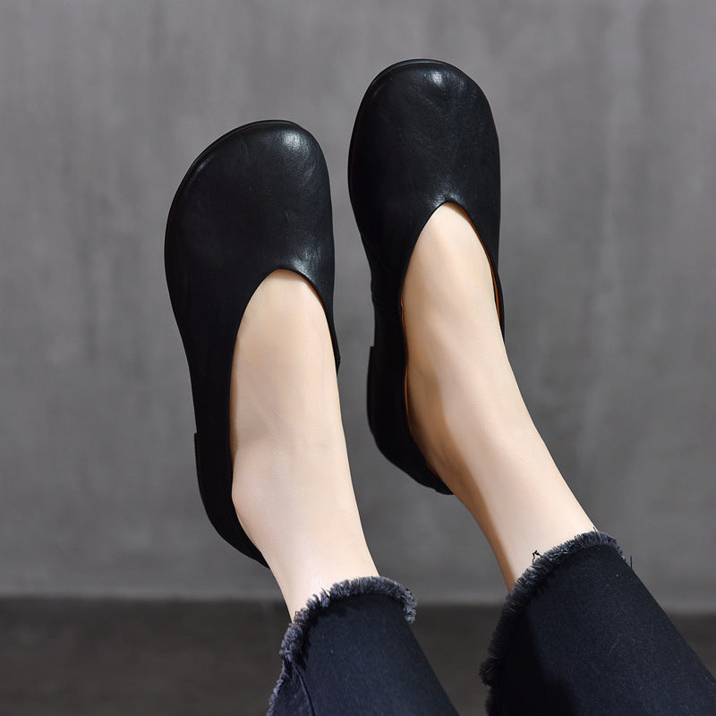 Women's Washed Horse Polished Round Toe Pumps Women's Shoes