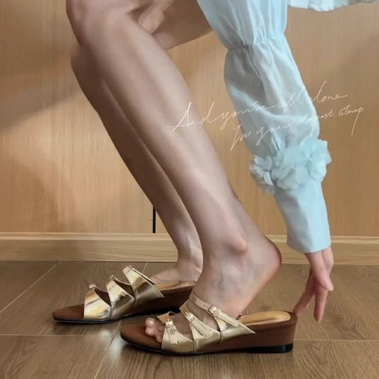 Women's Version French Style Wedge Outdoor Open Slippers