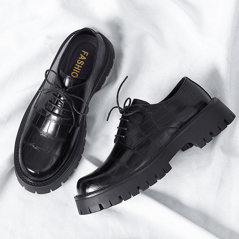 Men's Style Formal Wear Big Head Trendy Martin Platform Low Leather Shoes