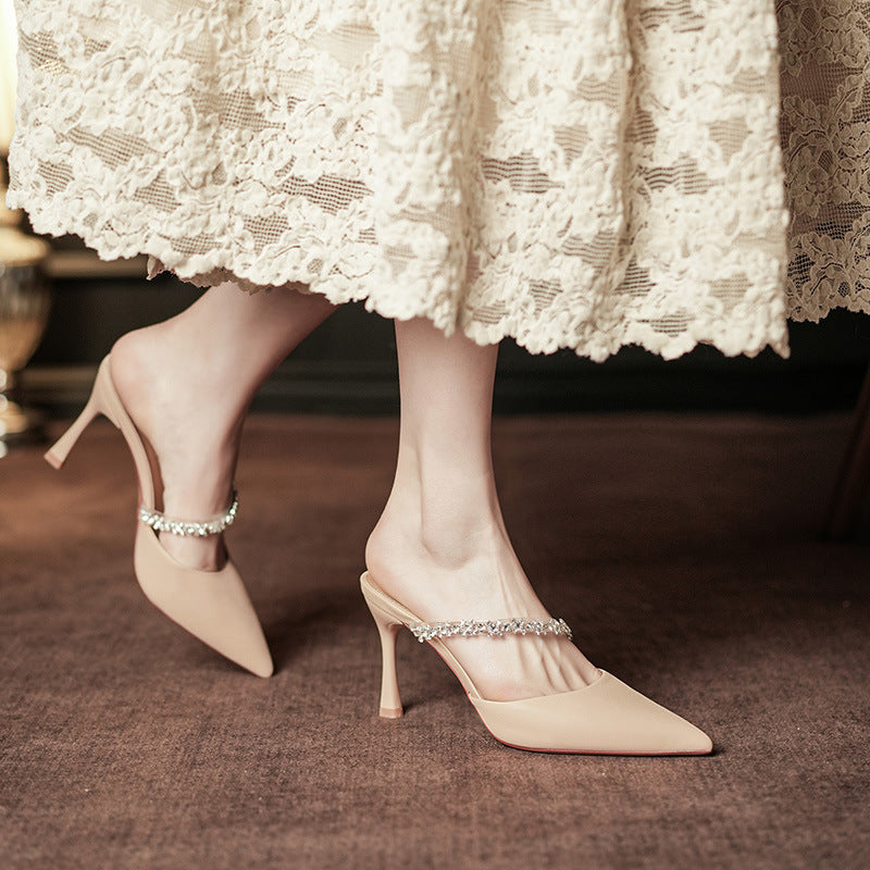 Women's High Single-layer Stiletto Pointed Toe Cap Half Outer Wear Women's Fashion Shoes