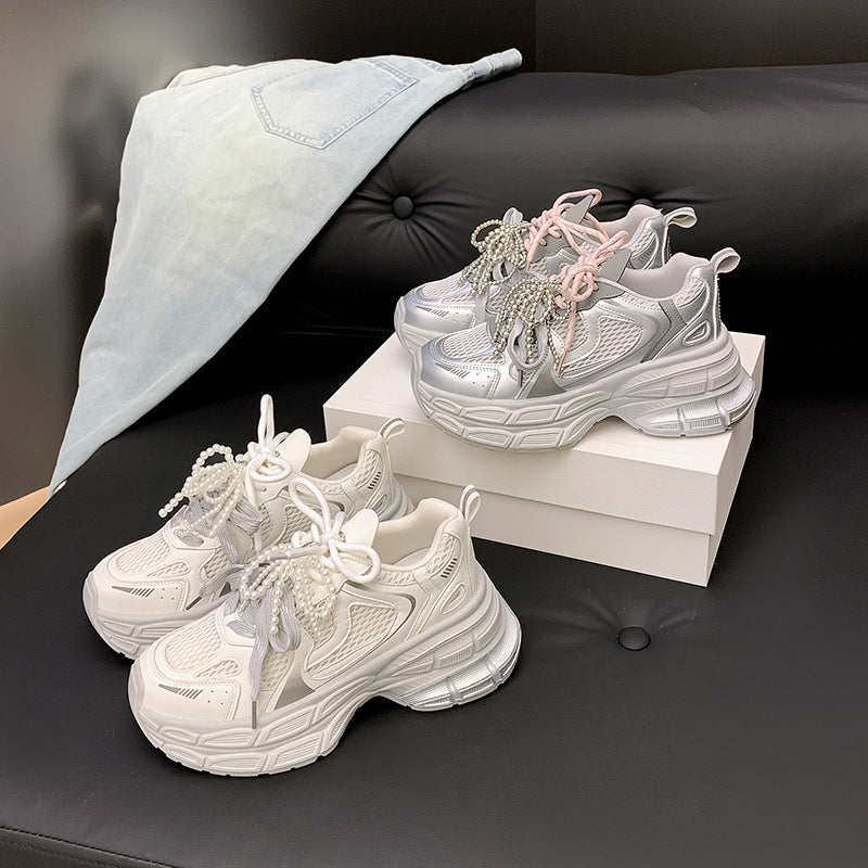 Women's Summer Height Increasing Thick Bottom Gray Sneakers