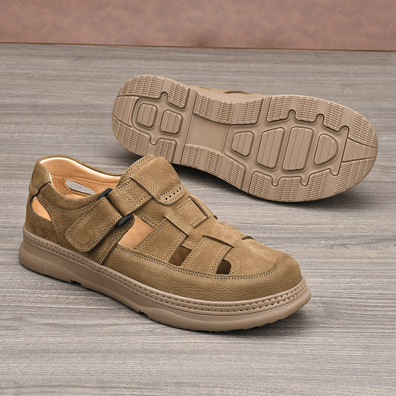 Men's Full Grain Cowhide Soft Bottom Surface Hole Sandals