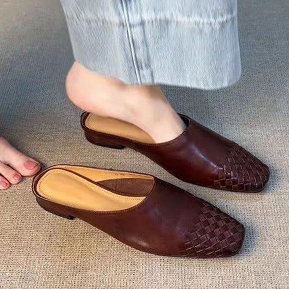 Women's French Style Vintage Weave Closed Toe Half Fashion Slippers