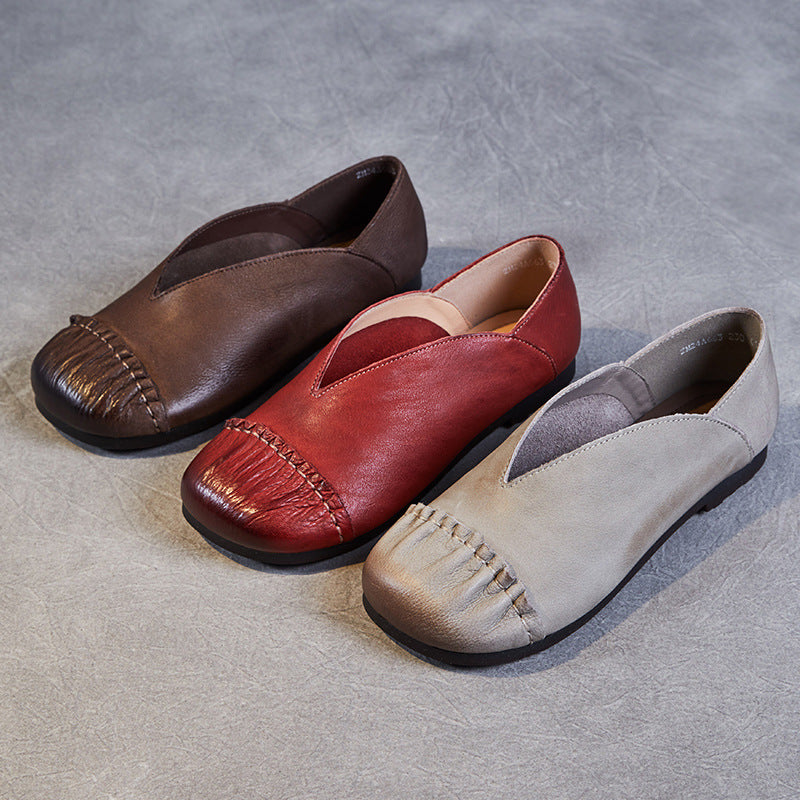 Women's Spring Genuine Shallow Mouth Bud Flat Bottom Casual Shoes