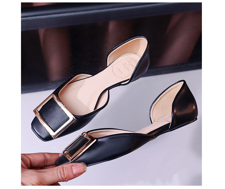 Women's Buckle Low-cut Hollow Patent Flat For Women's Shoes