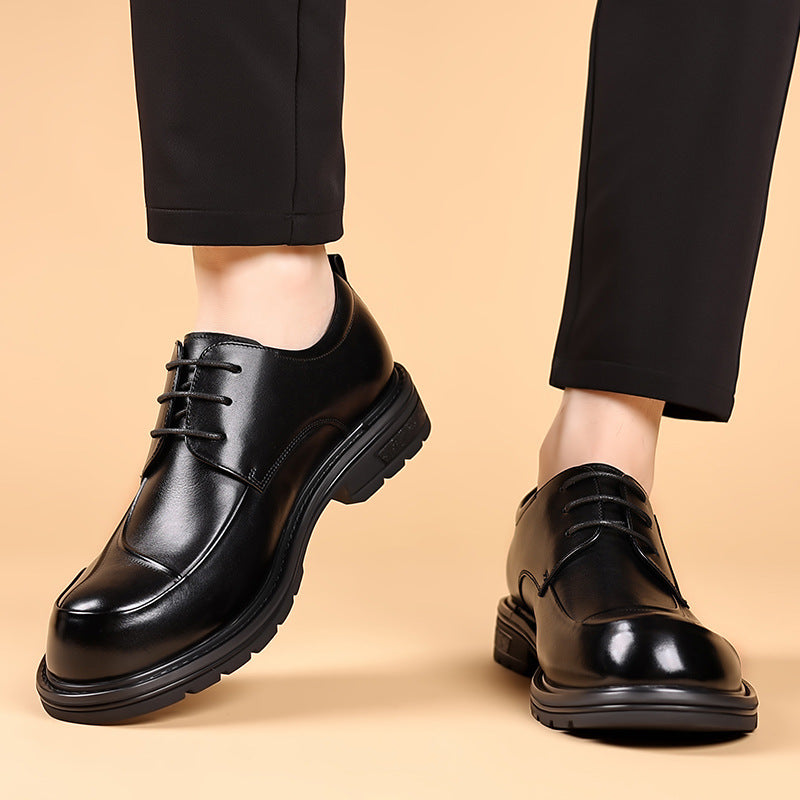 Men's First Layer Cowhide Business Commuter Big Head Leather Shoes