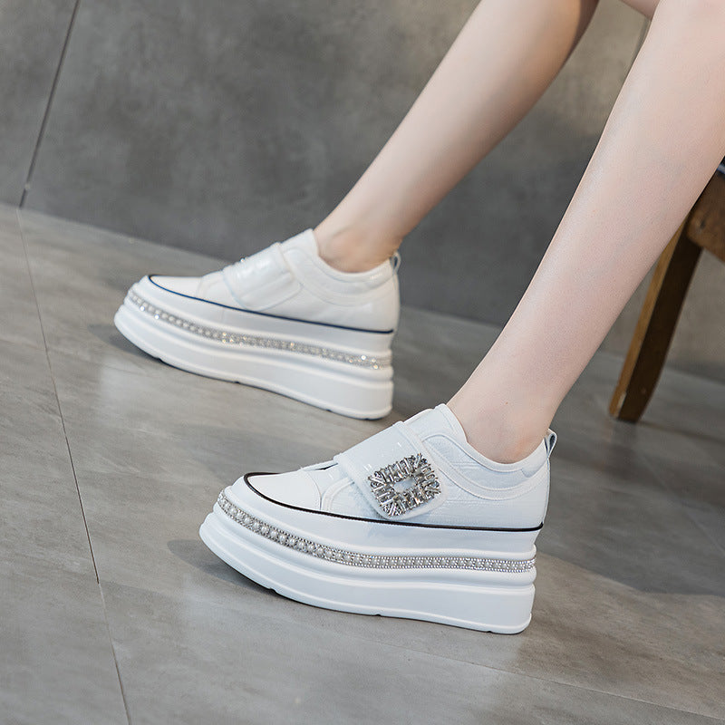 Women's Toe White Spring Lightweight Exercise Thick-soled Small Height Increasing Women's Casual Shoes