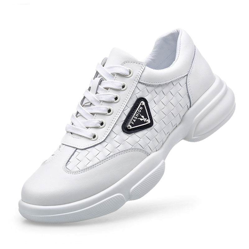 Men's Spring Woven Fashion White Breathable Lace Leather Shoes