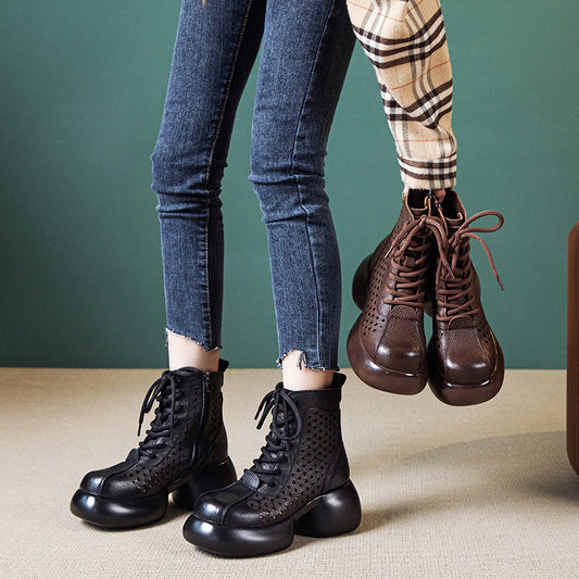 Women's High Retro Chunky Hollow Hole Ankle Boots