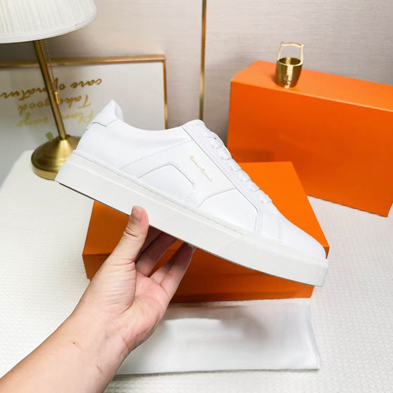 Men's Calfskin Color Matching Lace Up Comfort Sneakers