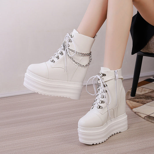 Invisible Elevated Martin Female British Style Chain Platform Boots
