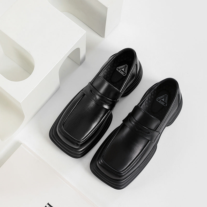 Men's Square Toe Authentic Trendy Slip-on Platform Leather Shoes