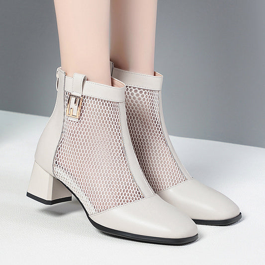 Women's Soft Mesh Martin Short Spring Chunky Boots