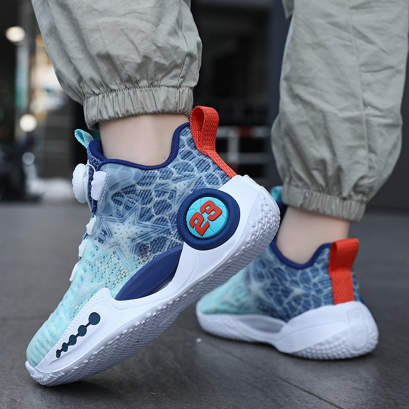 Single Mesh Hollow Basketball Boys Rotating Kid's Sneakers
