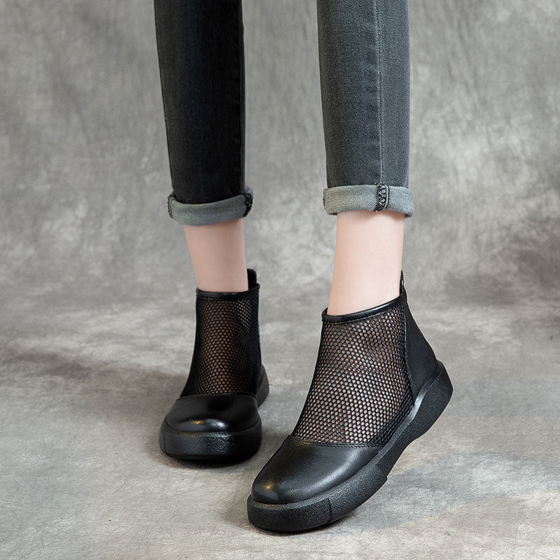 Women's Ankle Breathable Mesh Top Layer Cowhide Boots