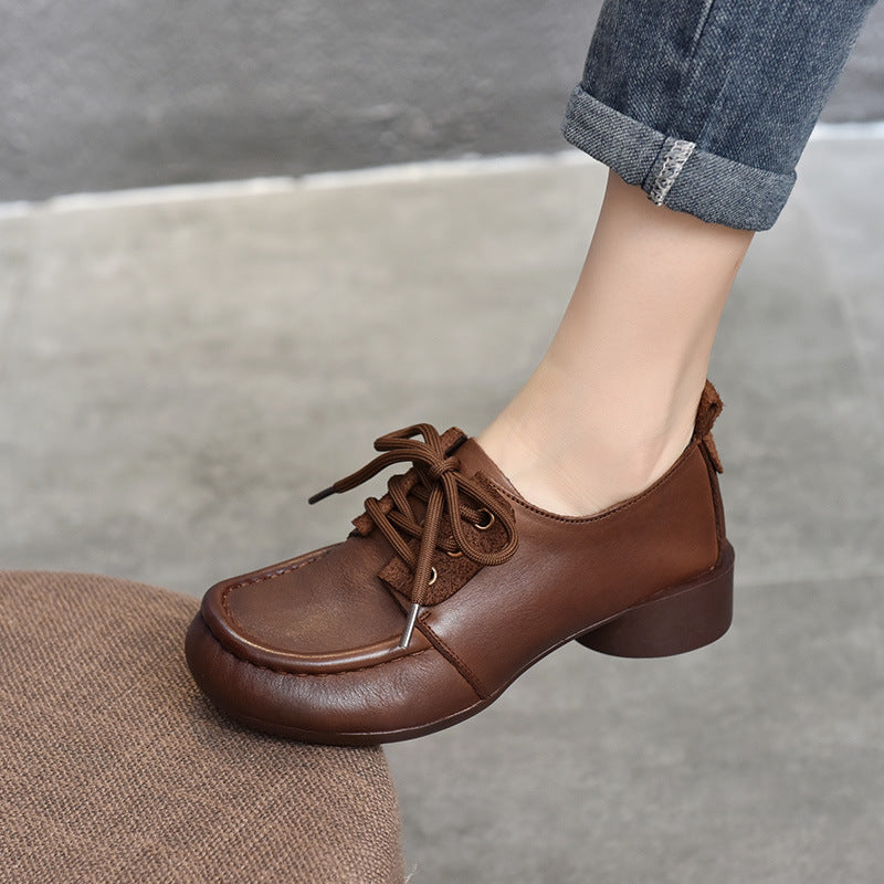 Women's Full Grain Cow Pumps Retro Easy Matching Casual Shoes