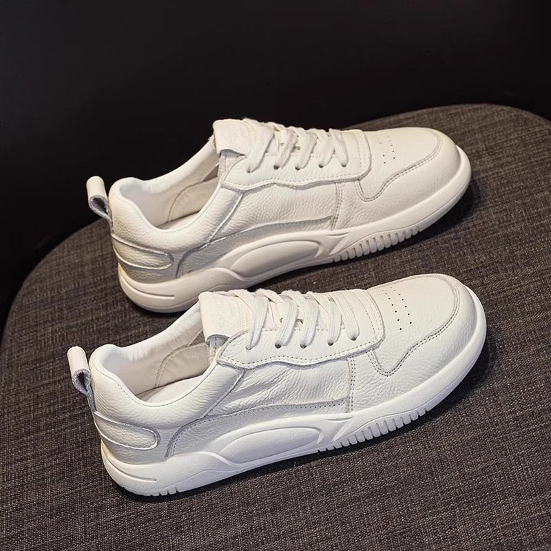 Women's Cowhide Mesh Surface White Flat Pumps Soft Bottom Comfortable Sports Women's Casual Shoes