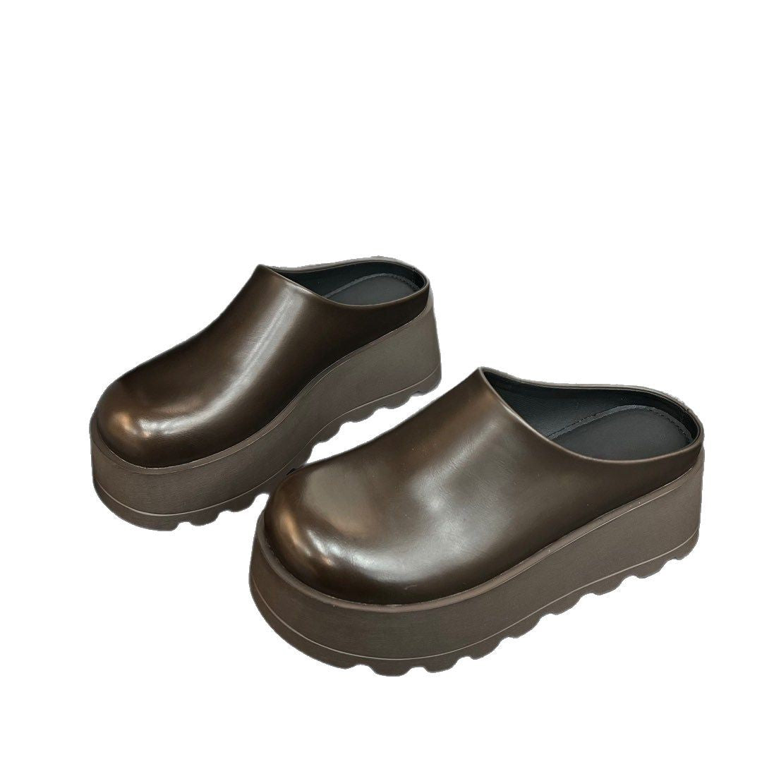 Women's Muffin Thick Bottom Toe Cap Half Spring Slip-on Retro Slippers