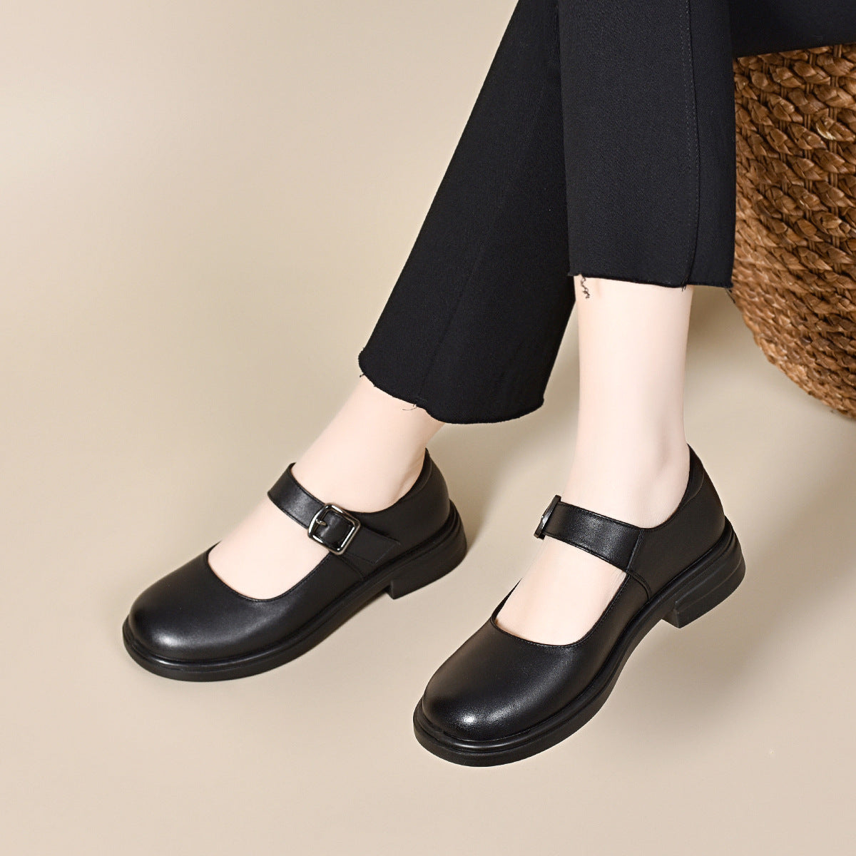 Women's Jane First Layer Cowhide Buckle Low-cut Loafers