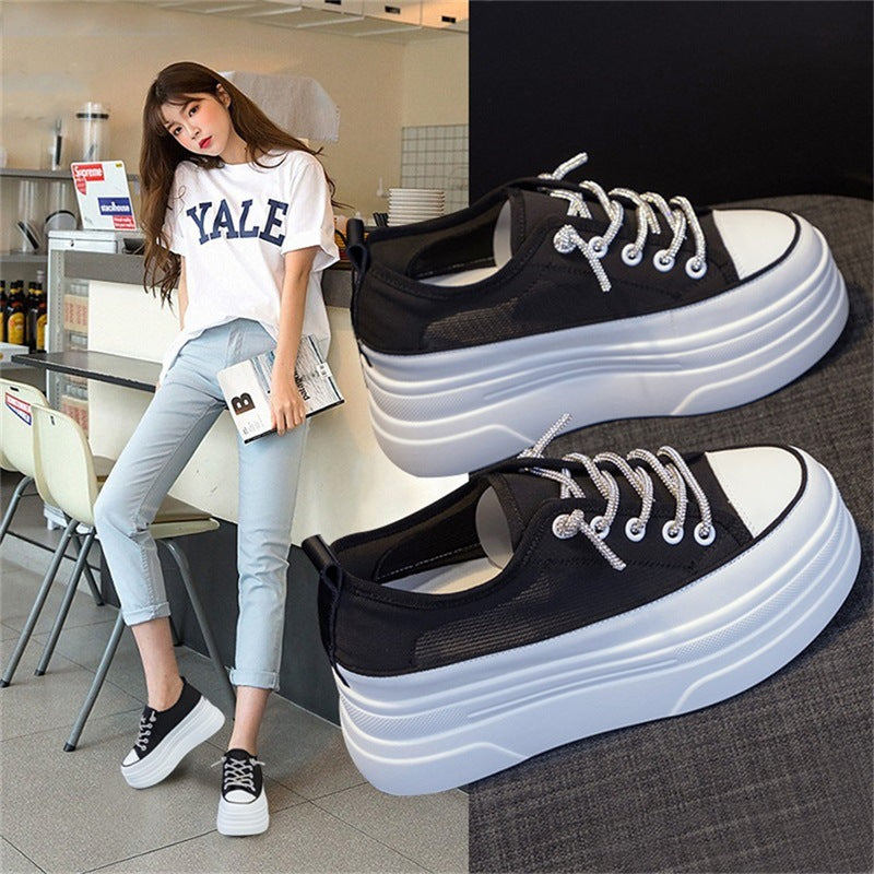 Women's Small Hidden White Platform Mesh Surface Breathable Summer Women's Casual Shoes