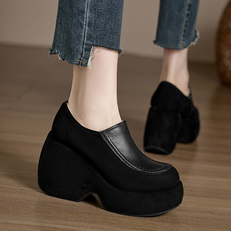 Wedge Round Toe Small Height Increasing Loafers