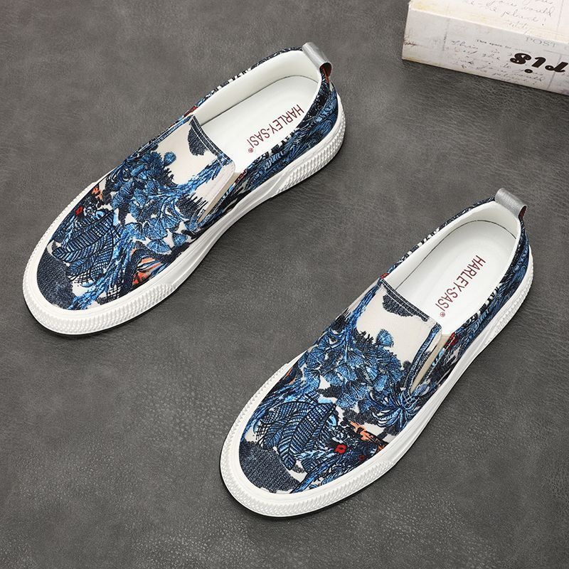 Men's Slip-on Board Summer Breathable Printed Leisure Canvas Shoes