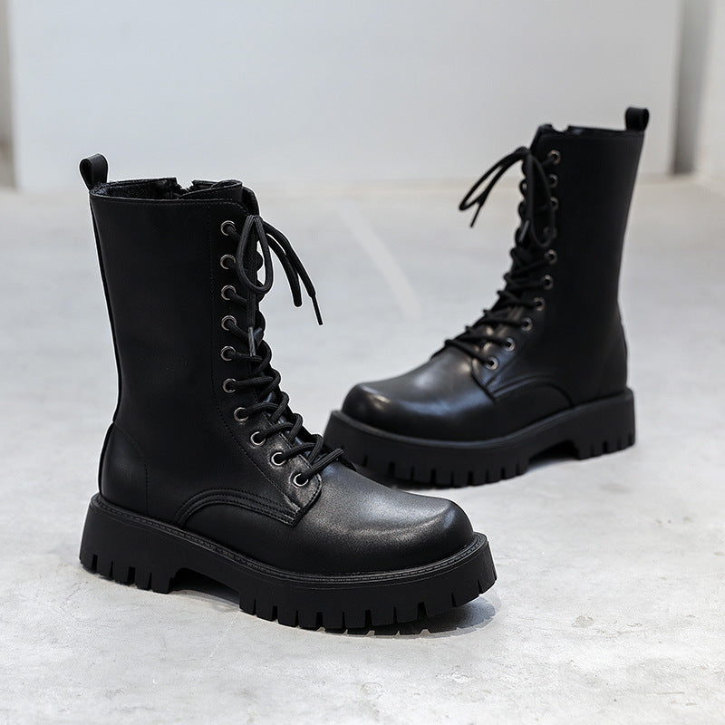 Men's Round Head High Top Length Thick Bottom Mid Heels