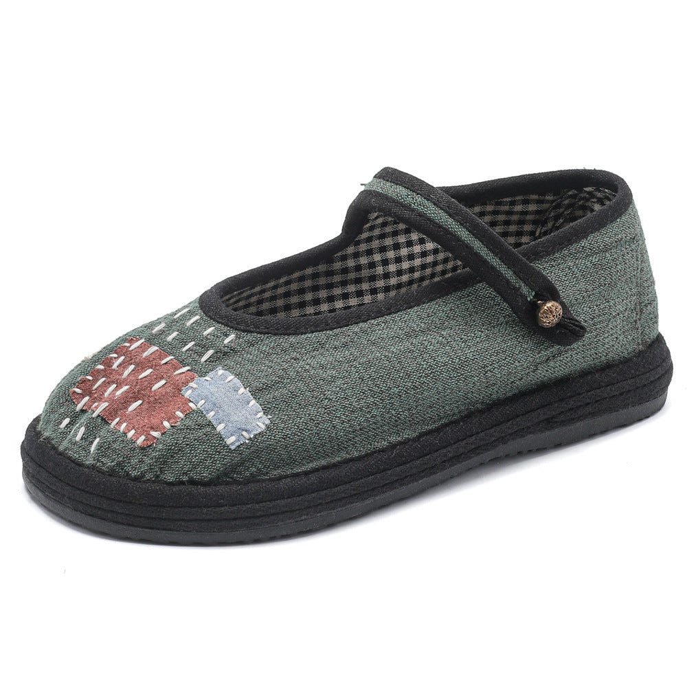Women's Matching Patch Threading Buckle Vintage Cloth Handicraft Canvas Shoes