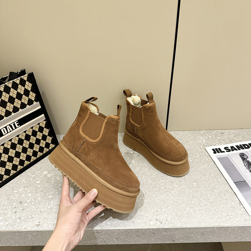 Women's Fleece-lined Thick Chelsea Platform Fashion Short Snow Boots