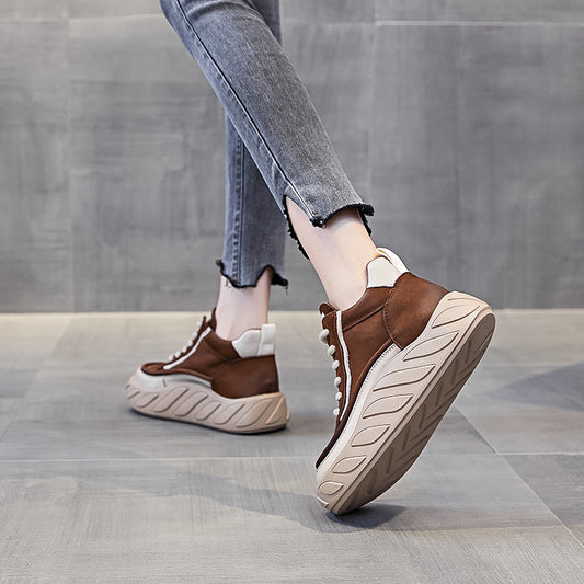Women's Genuine Flat Booties Retro Style Platform Boots