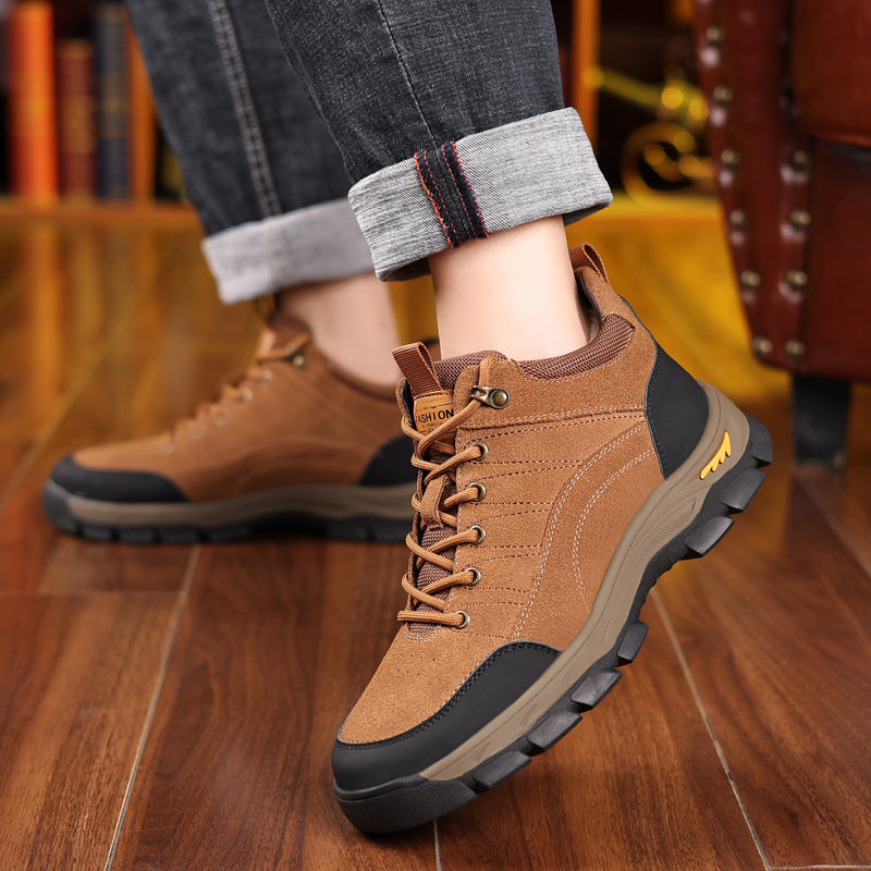 Men's Winter Suede Cowhide Outdoor Fleece-lined Genuine Wool Men's Shoes