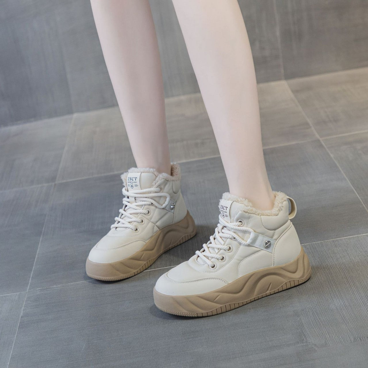 White Bread Thick Lamb Wool Trendy Casual Shoes