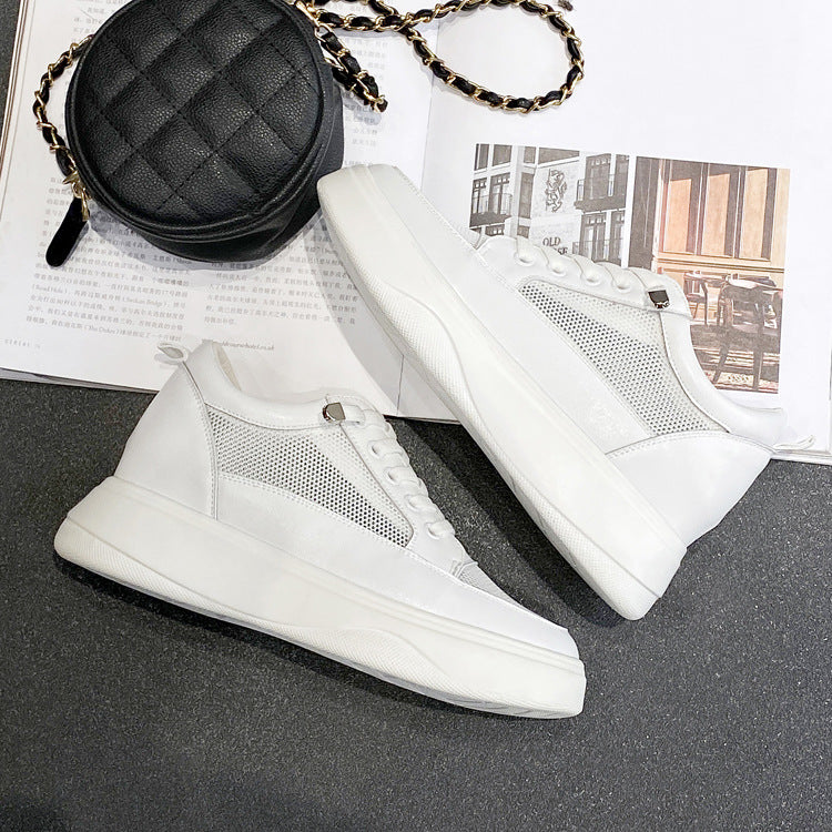 Women's Mesh White Height Increasing Insole Wedge Platform Sneakers