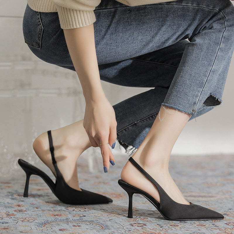 Women's Spring Satin Cap Slingback Adult Lady Like Woman Women's Fashion Shoes