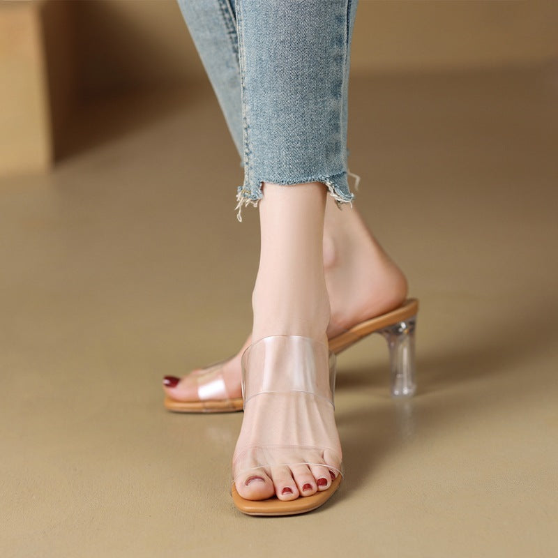 Women's Transparent Crystal With Chunky Slip-on Summer Sandals