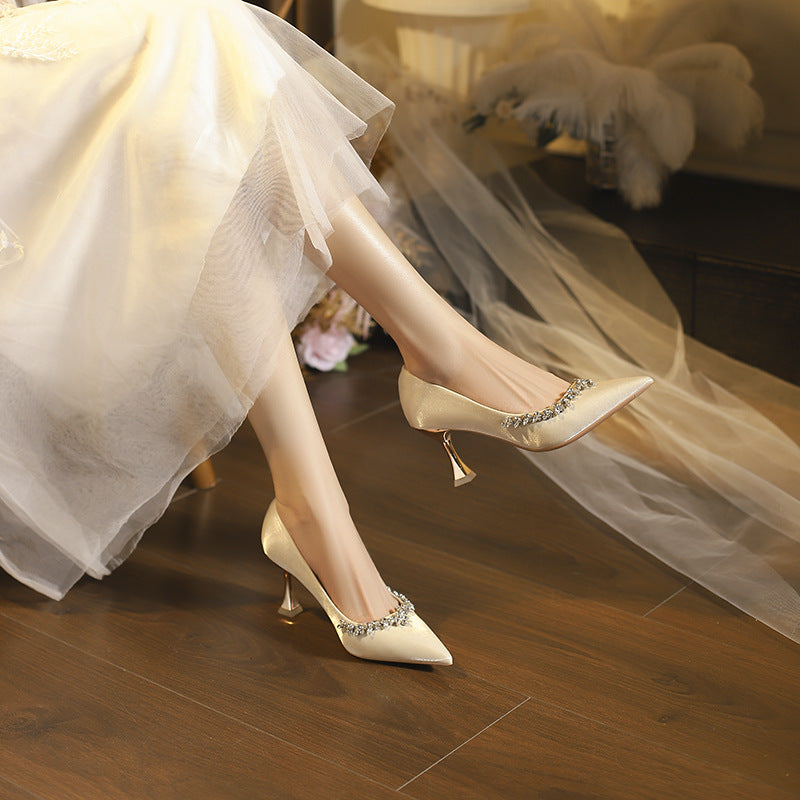 Women's Wedding High Not Tired Feet Pointed Toe Shallow Heels