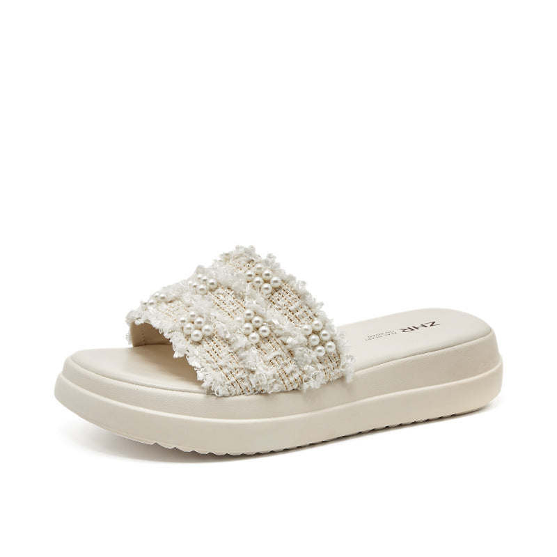 Women's Flat Summer Fairy Style Pearl Platform Sandals