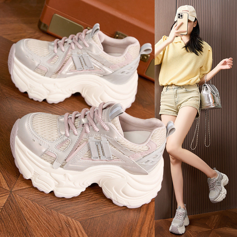 Women's Platform Dad Autumn Breathable Mesh Lightweight Height Sneakers