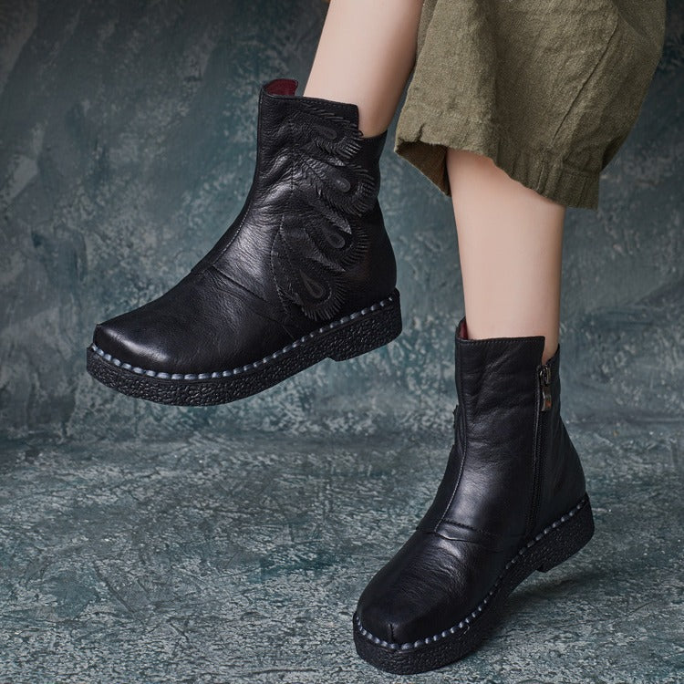 Women's Ethnic Style Vintage Cowhide Flat Ankle Boots