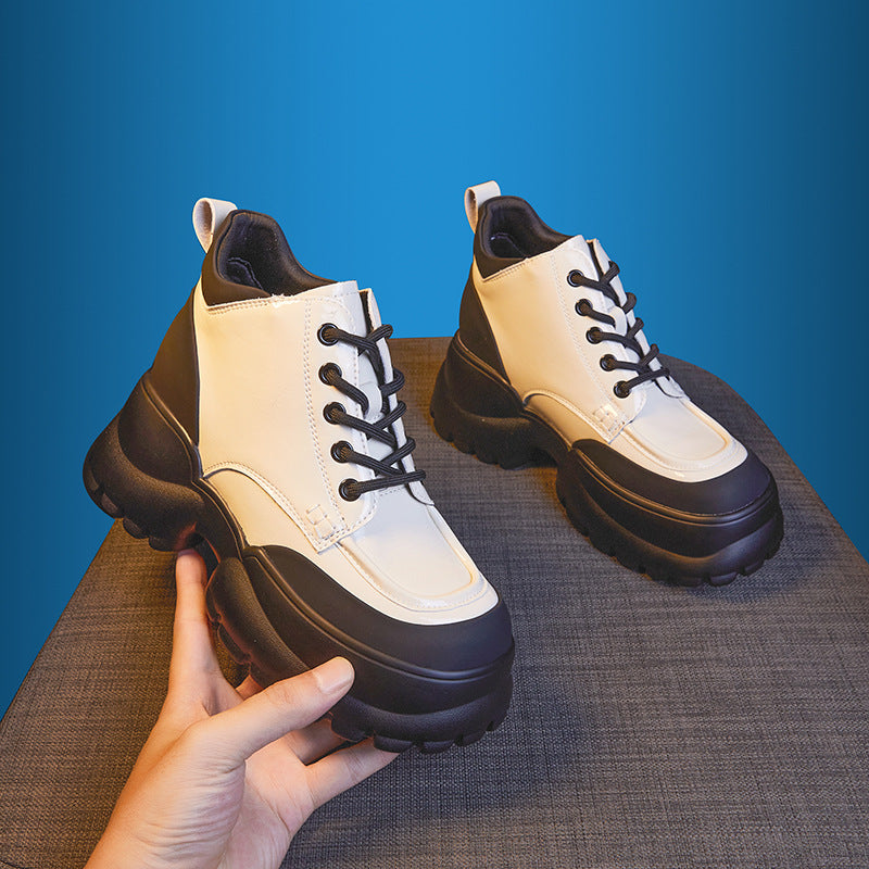 Women's Style Pumps Preppy Platform Height Increasing Leather Shoes