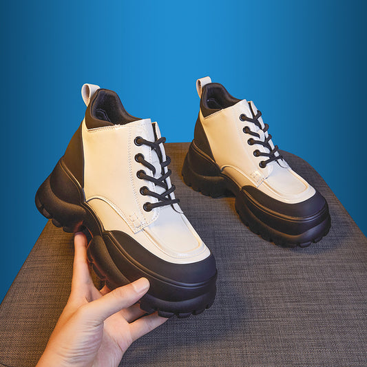 Women's Style Pumps Preppy Platform Height Increasing Leather Shoes