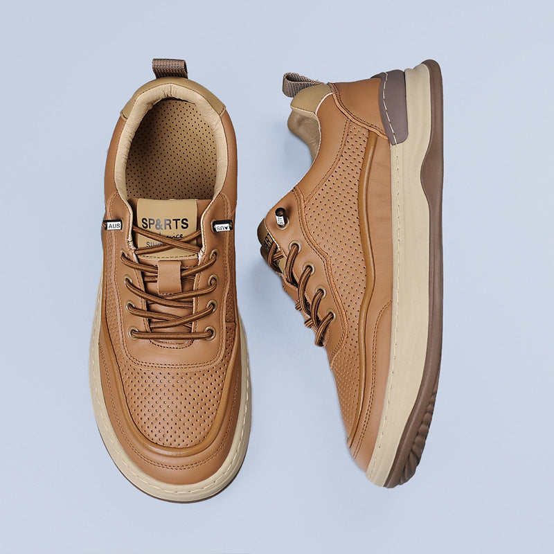 Men's Cowhide Genuine Head Tilt Hollow Breathable Casual Shoes