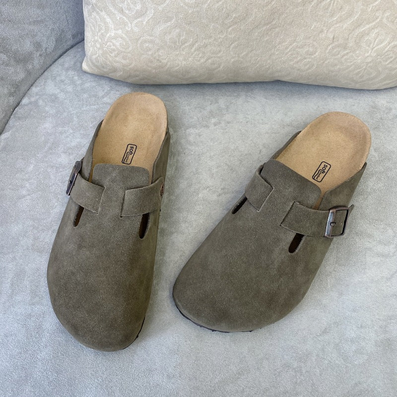 Women's Matte Real Cork Thick Bottom Slip-on Sandals
