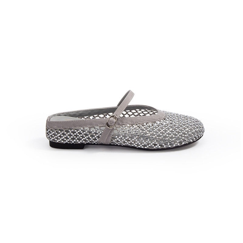 Women's Sheepskin Rhinestone Fishnet Pumps With Mary Women's Fashion Shoes
