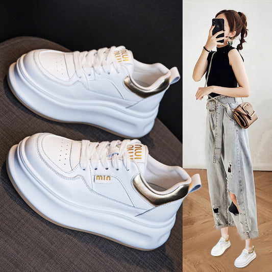 Women's Autumn Genuine Platform Inner Height Increasing Casual Shoes