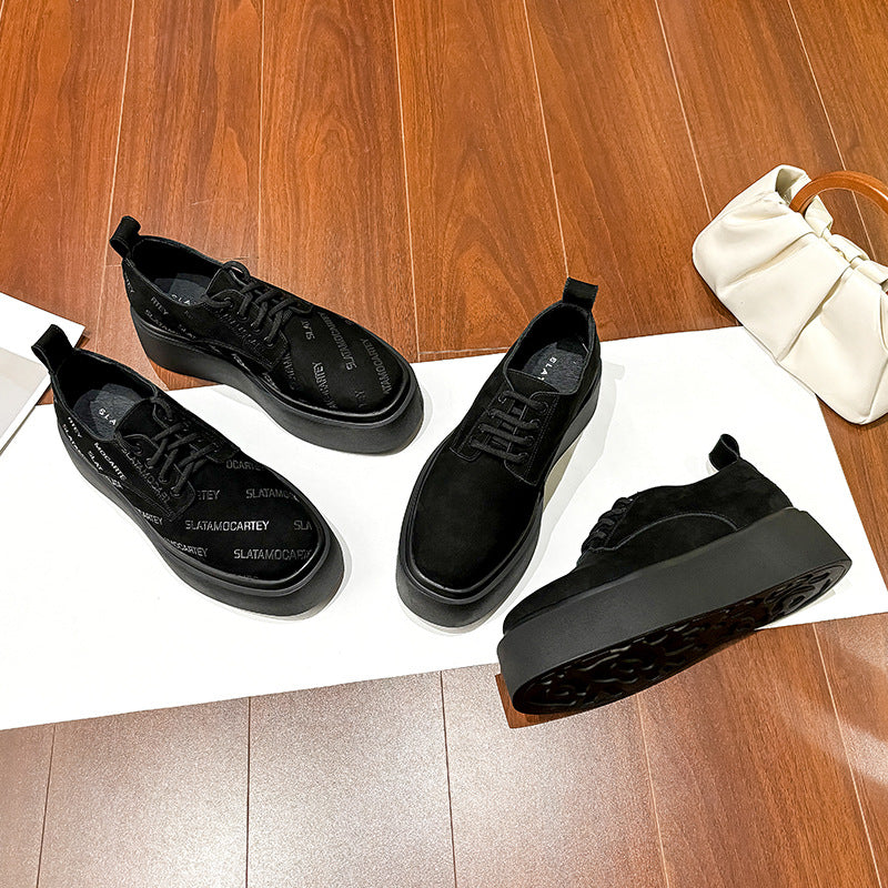 Women's British Small Height Increasing Platform Authentic Square Women's Fashion Shoes