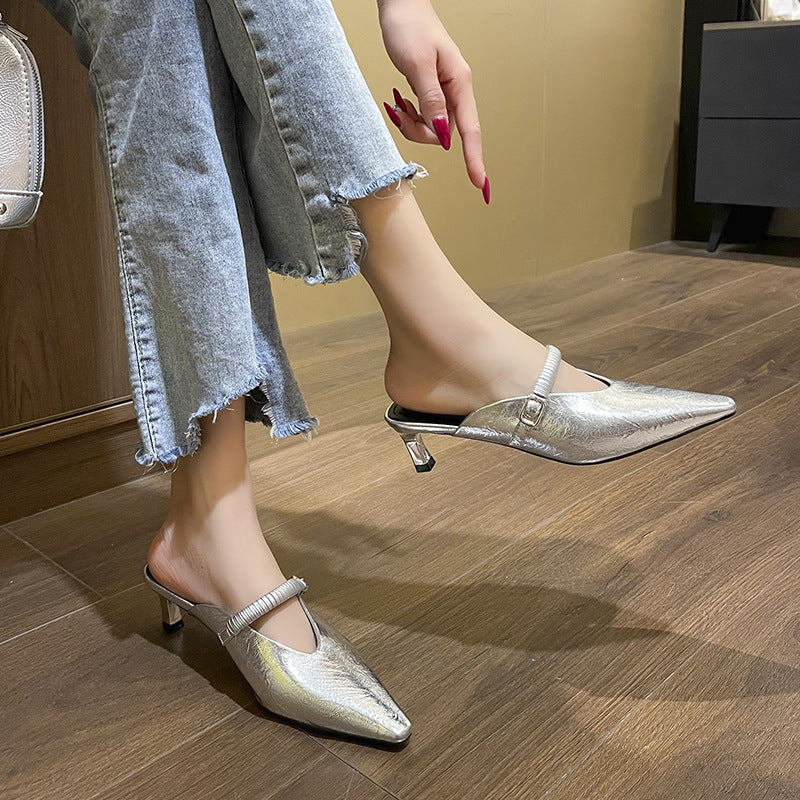 Women's Closed Toe Outer Wear Pointed Stiletto Half Heels