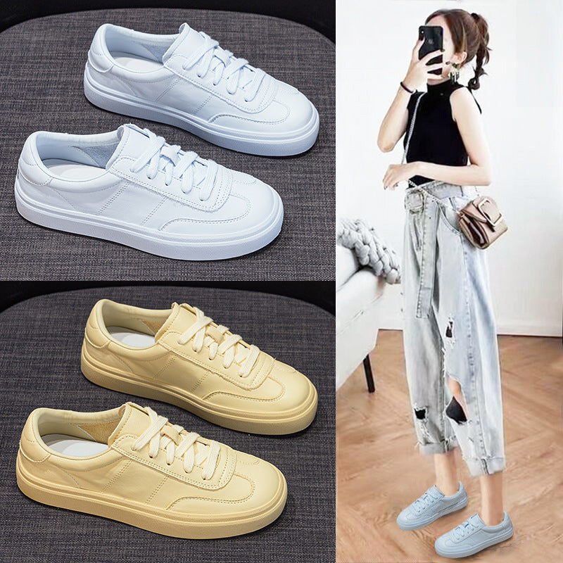 Women's White For Summer Flat Top Layer Cowhide Comfort Women's Casual Shoes