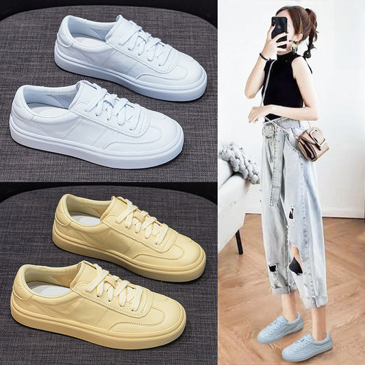 Women's White For Summer Flat Top Layer Cowhide Comfort Women's Casual Shoes
